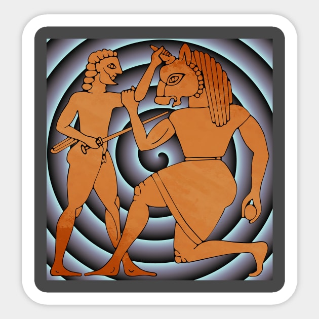 Theseus slays the Minotaur Sticker by Mosaicblues